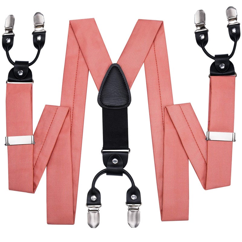 Dubulle Mens Coral Suspenders and Pre tied Bow Tie with 6 Clips Pocket Square Y Shape Adjustable Braces - Image 4
